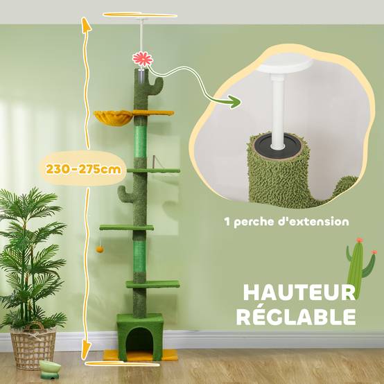 Arbre à chat plafond velours et chenille vert 55 x 34 x 275 cm - PANGIVO - Image 6