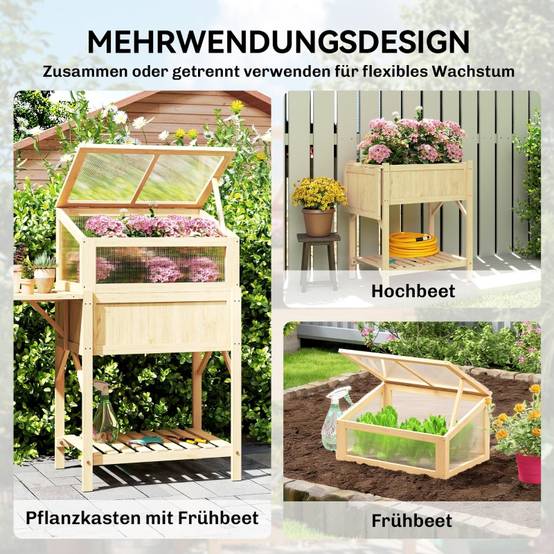 ComfortXL - Carré potager sur pied avec serre bois pour balcon culture ergonomique 104x50x120cm naturel - ComfortXL Outdoor Living - Image 4