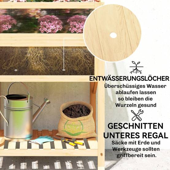 ComfortXL - Carré potager sur pied avec serre bois pour balcon culture ergonomique 104x50x120cm naturel - ComfortXL Outdoor Living - Image 8