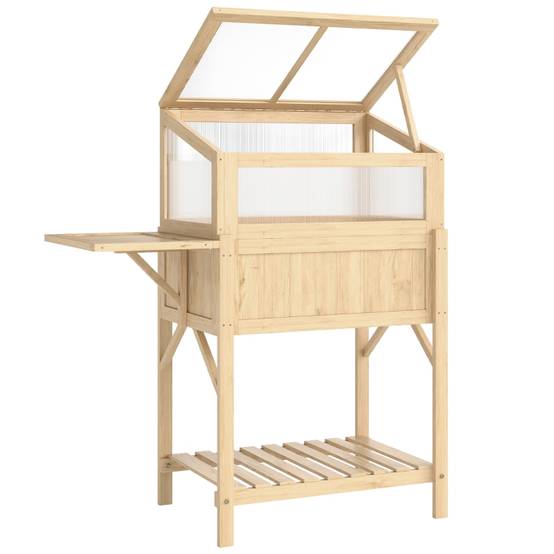ComfortXL - Carré potager sur pied avec serre bois pour balcon culture ergonomique 104x50x120cm naturel - ComfortXL Outdoor Living - Image 2