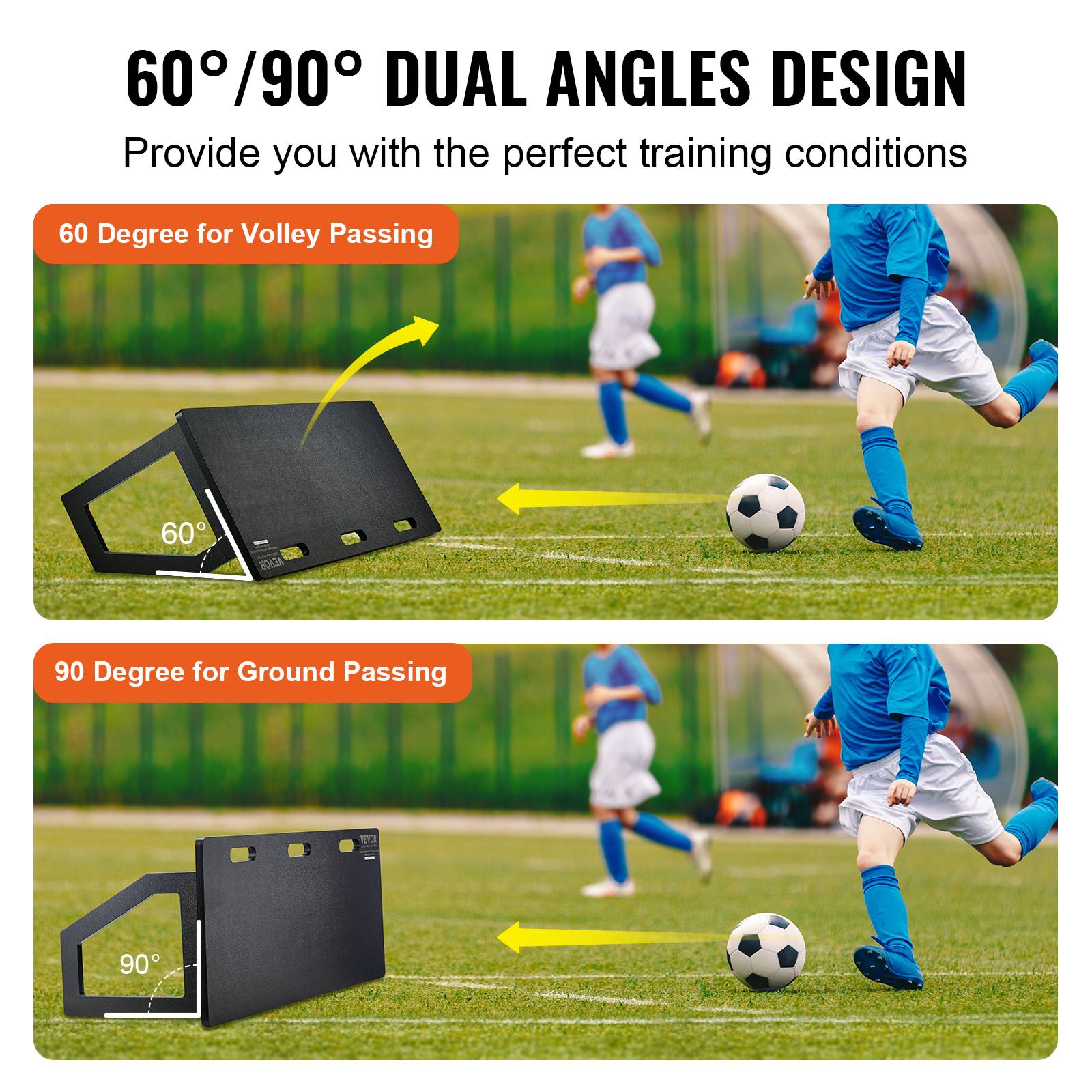 VEVOR Planche rebond football 115x45cm PEHD, 2 angles, entraînement passe/tir, enfants/adultes. - Image 3