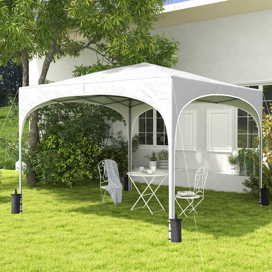 Tonnelle de jardin pliante à hauteur réglable, sac de transport étanche, résistante aux UV et sacs de lestage, blanche - Image 3