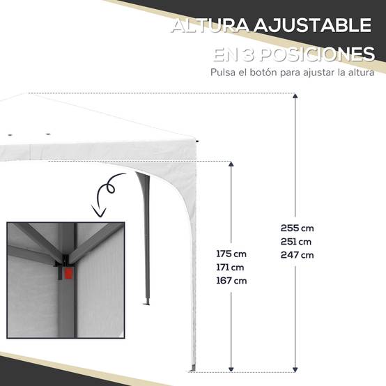 Tonnelle de jardin pliante à hauteur réglable, sac de transport étanche, résistante aux UV et sacs de lestage, blanche - Image 7