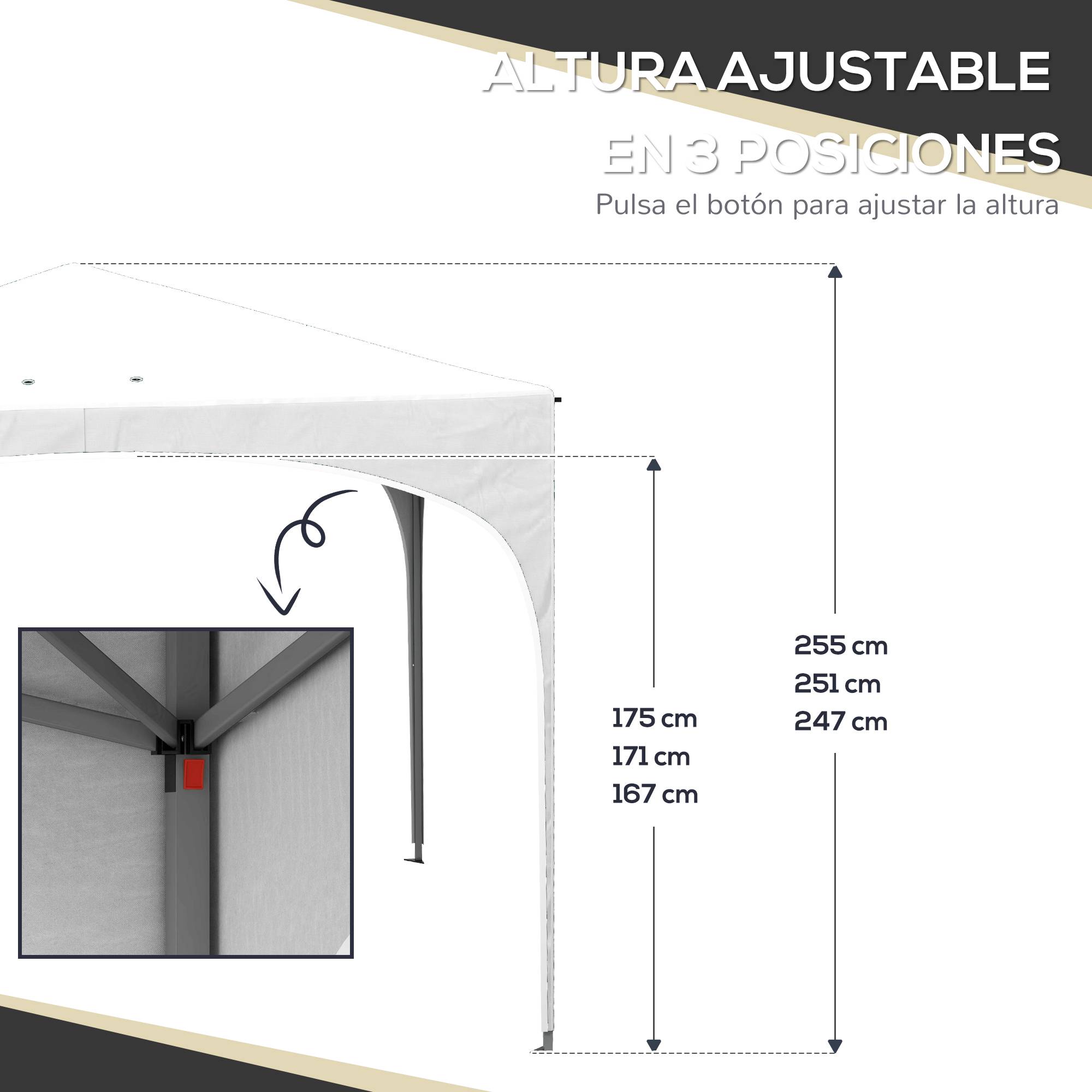 Tonnelle de jardin pliante à hauteur réglable, sac de transport étanche, résistante aux UV et sacs de lestage, blanche - Image 7