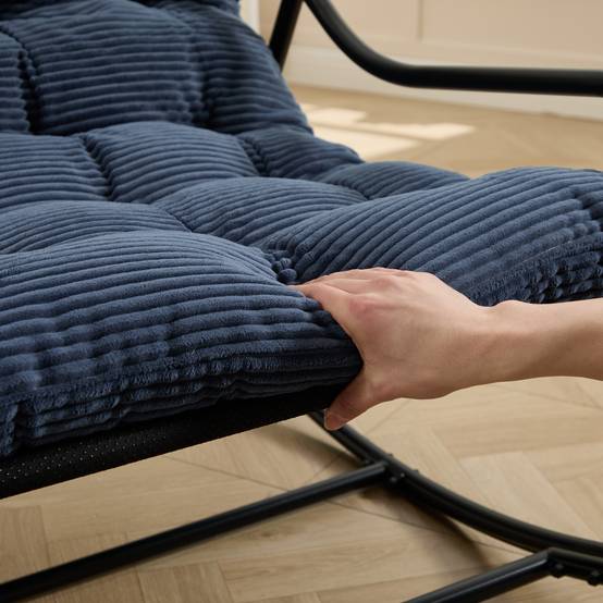Fauteuil à bascule en acier pour salon et jardin avec coussin épais bleu marine - ComfortXL Outdoor Living - Image 3
