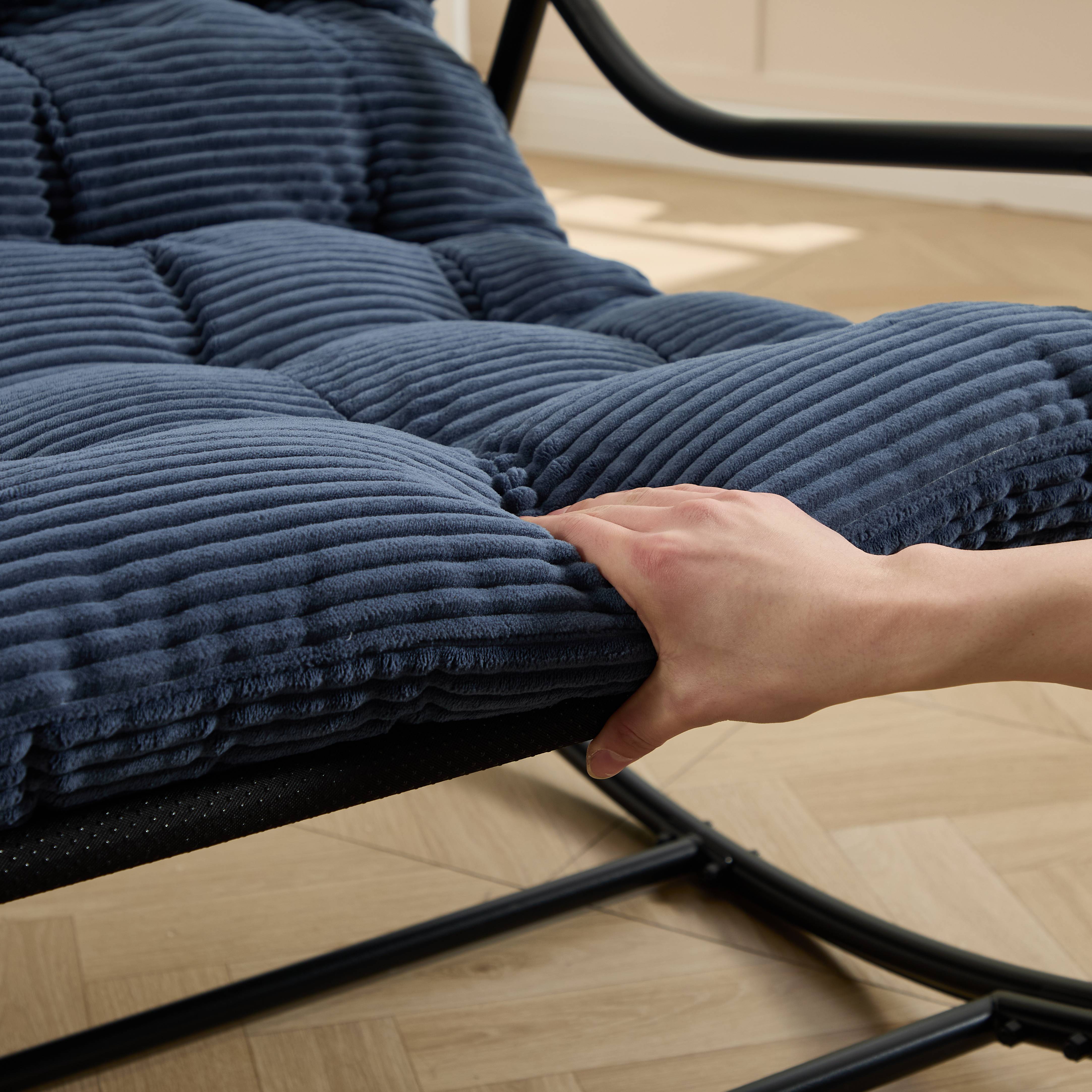 Fauteuil à bascule en acier pour salon et jardin avec coussin épais bleu marine - ComfortXL Outdoor Living - Image 3