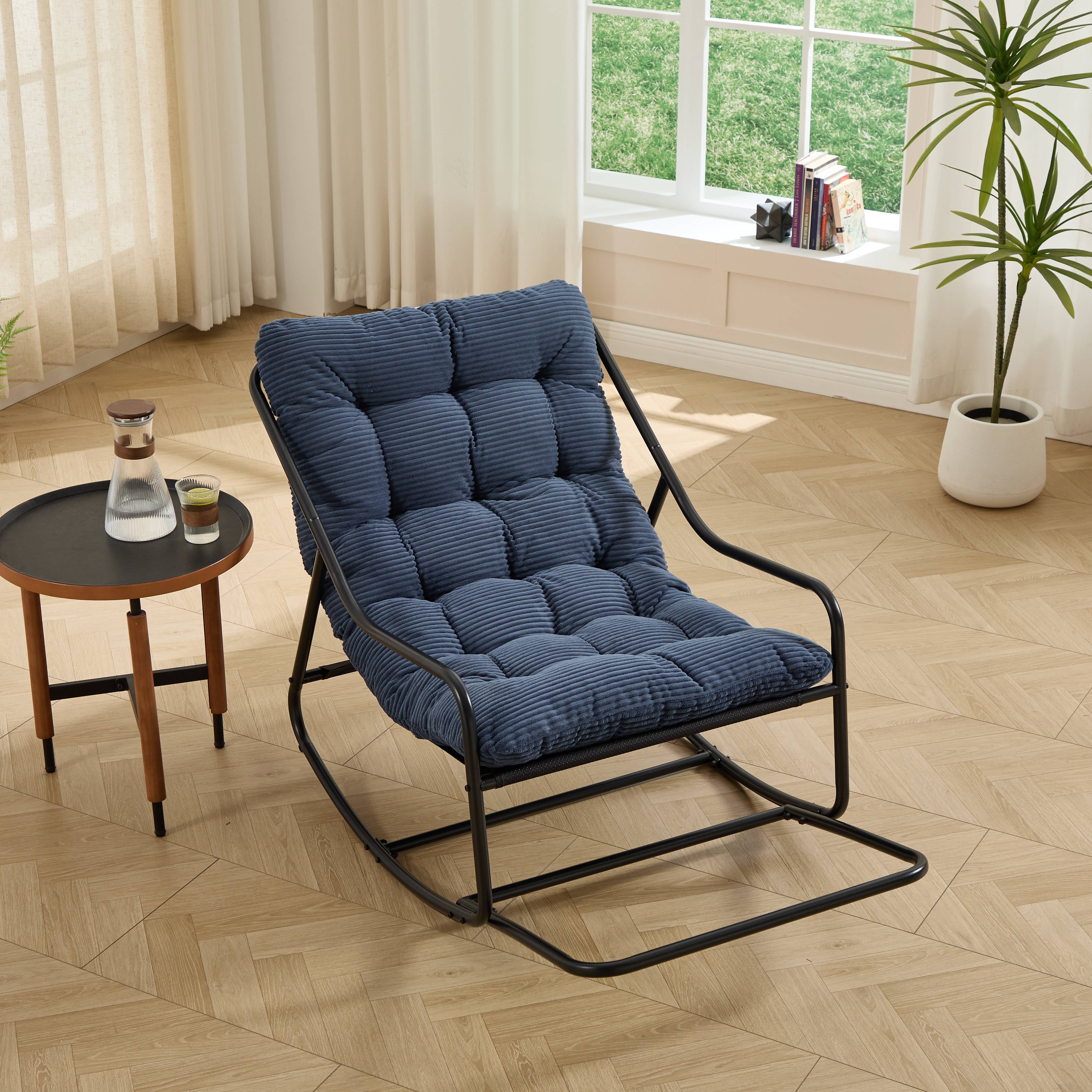 Fauteuil à bascule en acier pour salon et jardin avec coussin épais bleu marine - ComfortXL Outdoor Living - Image 9