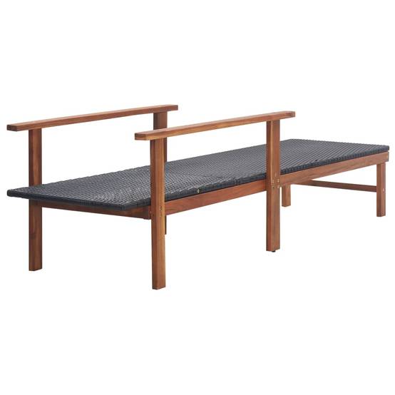 Chaise longue | Transat | Bain de soleil Résine tressée et bois d'acacia massif Noir - Image 3