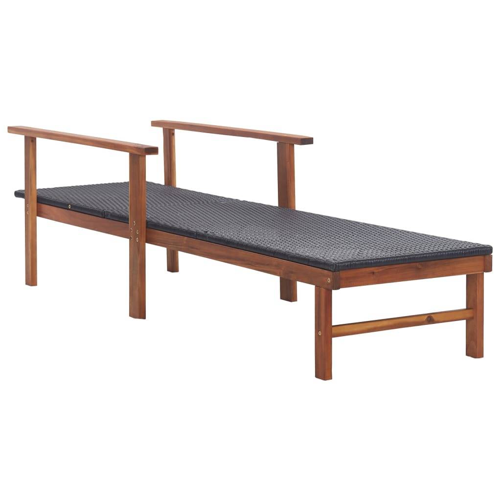 Chaise longue | Transat | Bain de soleil Résine tressée et bois d'acacia massif Noir - Image 4