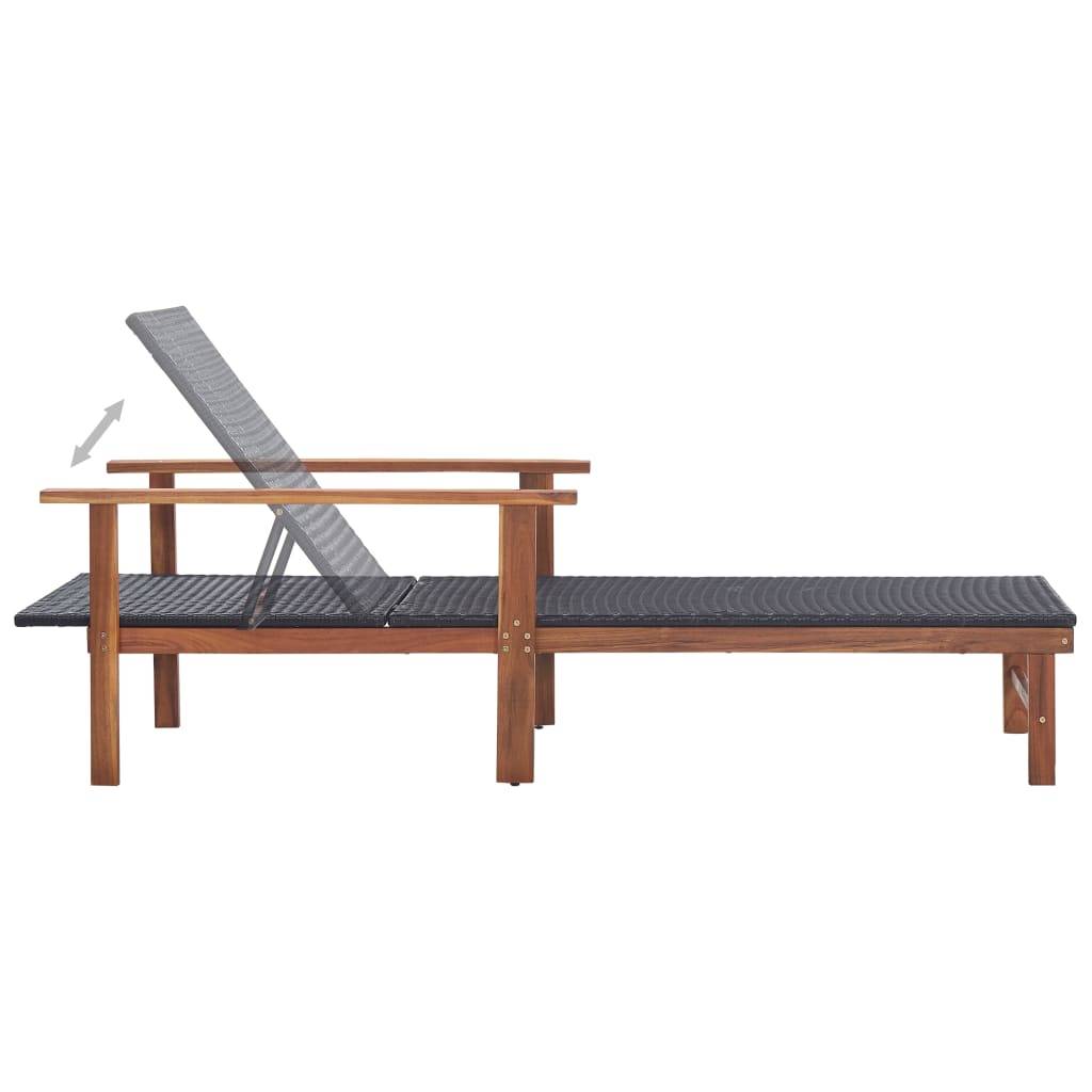 Chaise longue | Transat | Bain de soleil Résine tressée et bois d'acacia massif Noir - Image 5