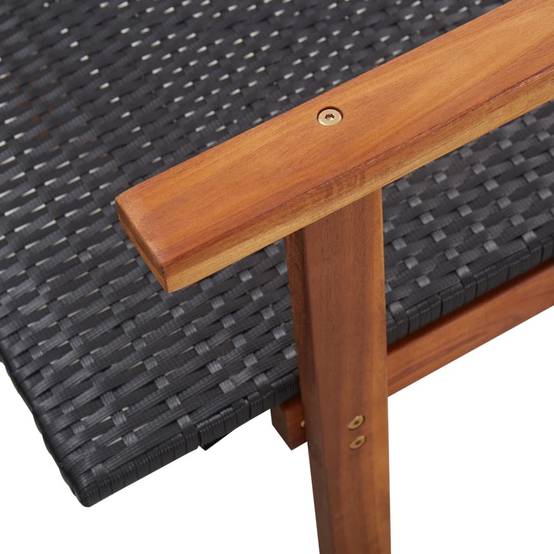 Chaise longue | Transat | Bain de soleil Résine tressée et bois d'acacia massif Noir - Image 7