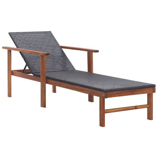 Chaise longue | Transat | Bain de soleil Résine tressée et bois d'acacia massif Noir - Image 2