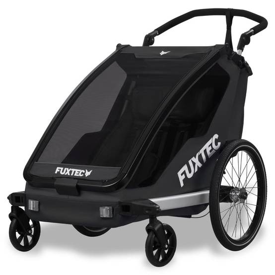 FUXTEC - Remorque vélo noire - FUXTEC Sport Cruiser - charge max. 45kg, 2 ceintures 5 points, Enfants Poussette Pliable - Image 1