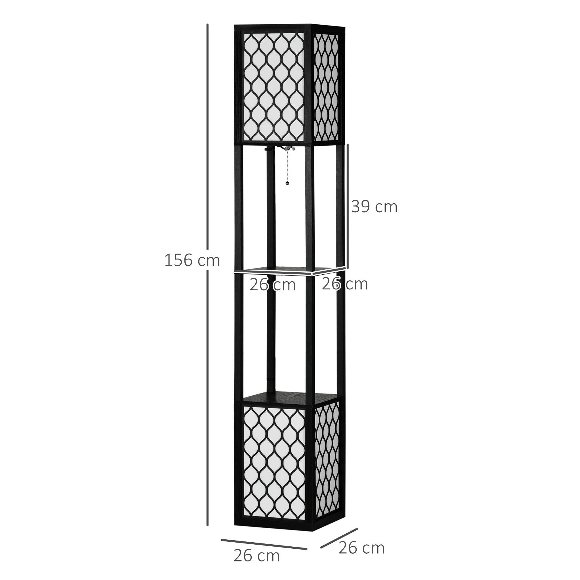 Lampadaire bois noir et blanc avec étagères interrupteur à chaînette 26 × 26 × 156 cm salon et chambre - Image 5