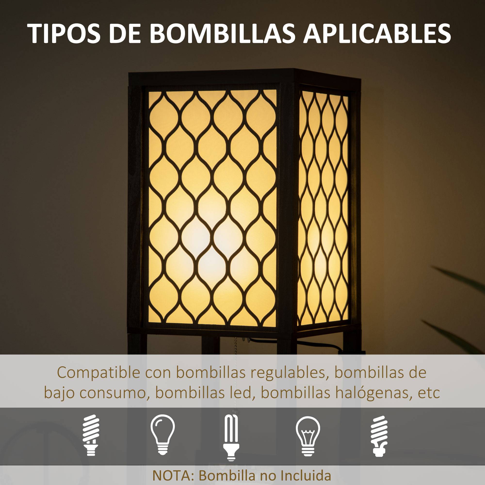 Lampadaire bois noir et blanc avec étagères interrupteur à chaînette 26 × 26 × 156 cm salon et chambre - Image 9