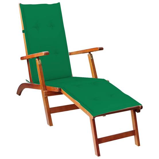Chaise longue | Transat | Bain de soleil d'extérieur repose-pied et coussin Acacia solide - Image 2