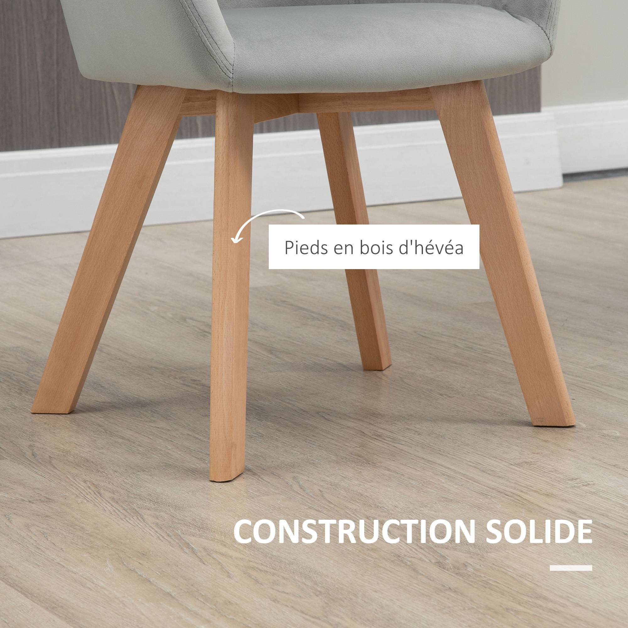 Lot de 2 chaises de salle à manger Fauteuil Assise rembourrée en tissu effet velours Pieds en bois, gris - Image 8