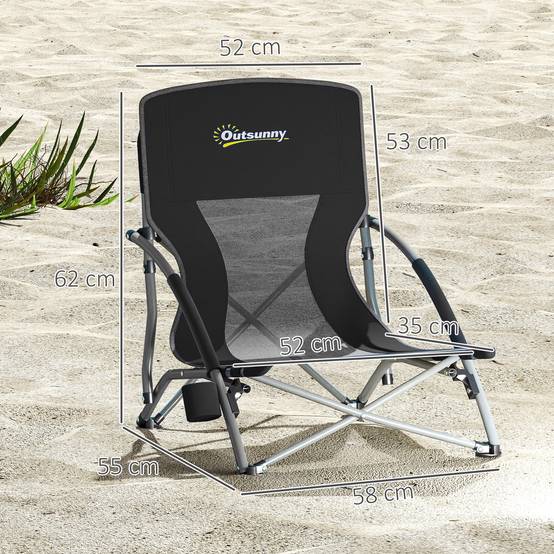 Lot de 2 chaises de plage pliantes tissu Oxford camping avec porte-gobelet noir - ComfortXL Outdoor Living - Image 5