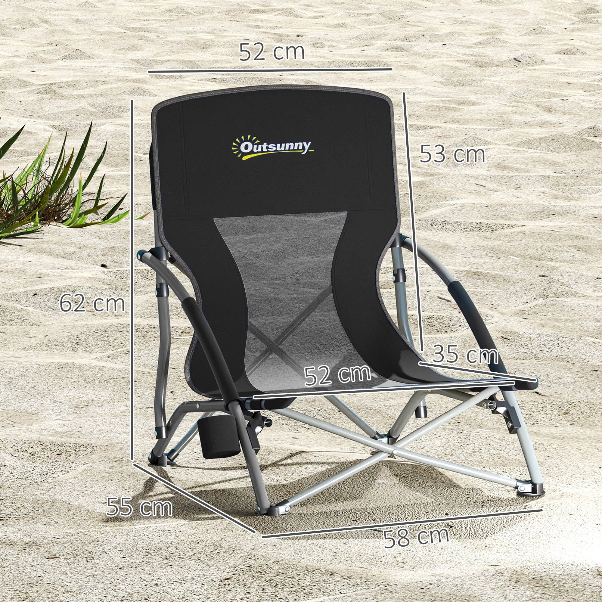 Lot de 2 chaises de plage pliantes tissu Oxford camping avec porte-gobelet noir - ComfortXL Outdoor Living - Image 5