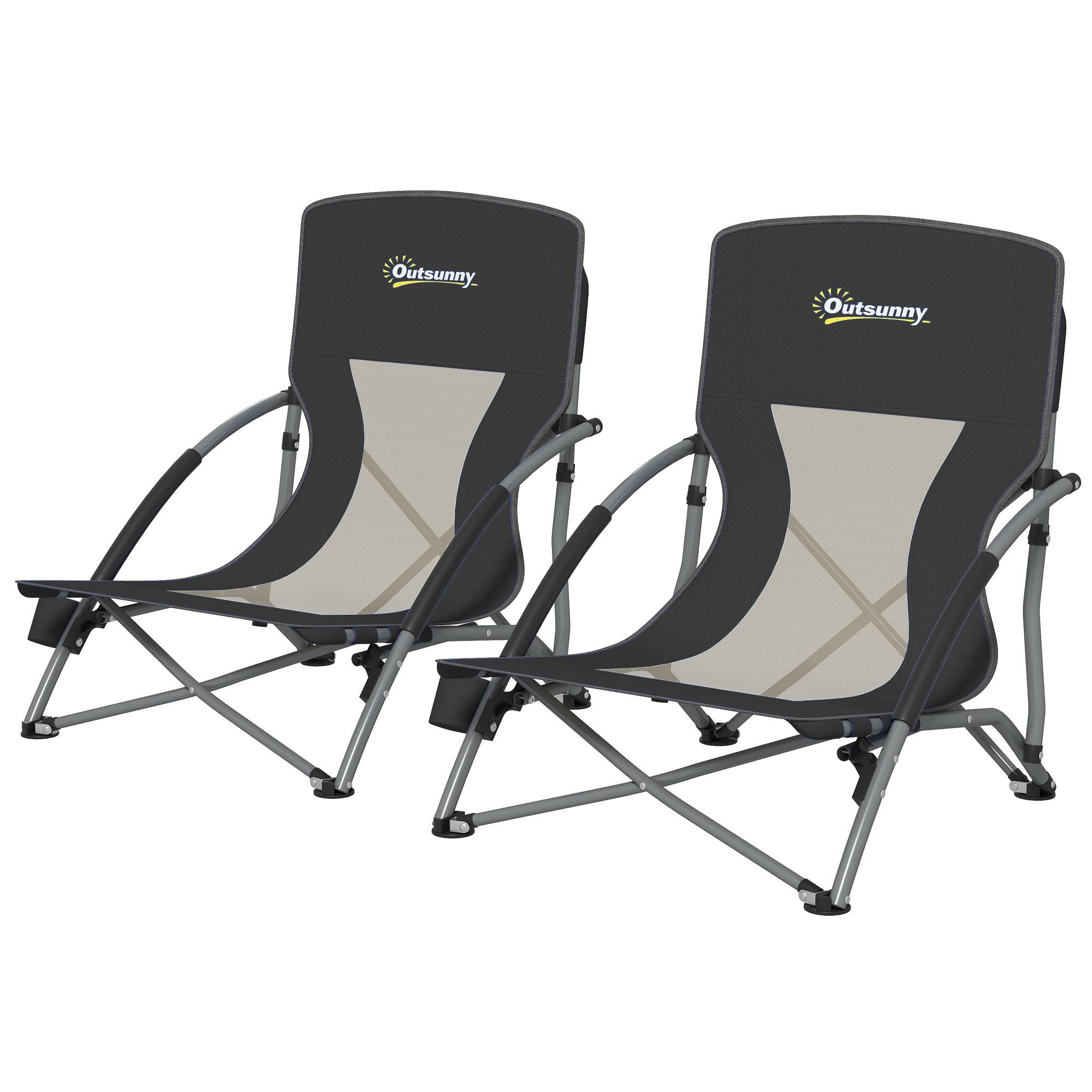 Lot de 2 chaises de plage pliantes tissu Oxford camping avec porte-gobelet noir - ComfortXL Outdoor Living - Image 2