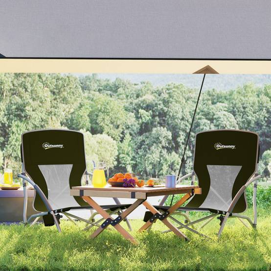 Lot de 2 chaises de plage pliantes tissu Oxford camping avec porte-gobelet noir - ComfortXL Outdoor Living - Image 10