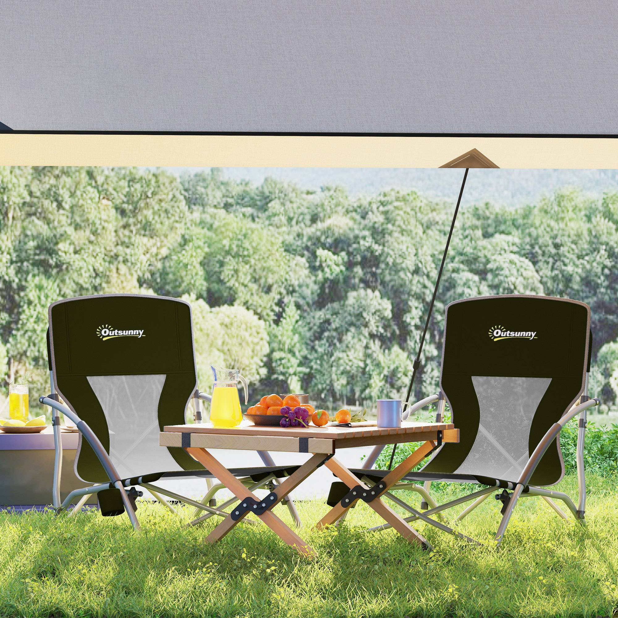 Lot de 2 chaises de plage pliantes tissu Oxford camping avec porte-gobelet noir - ComfortXL Outdoor Living - Image 10