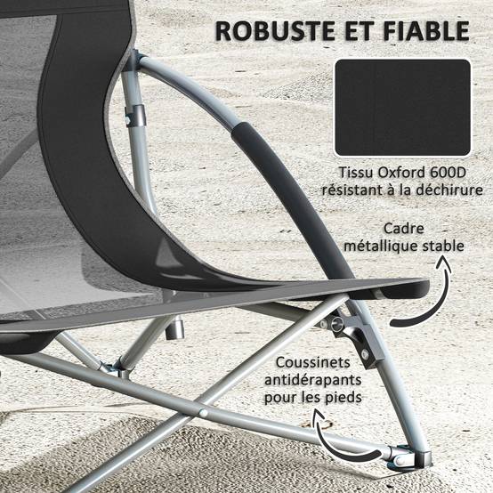 Lot de 2 chaises de plage pliantes tissu Oxford camping avec porte-gobelet noir - ComfortXL Outdoor Living - Image 9
