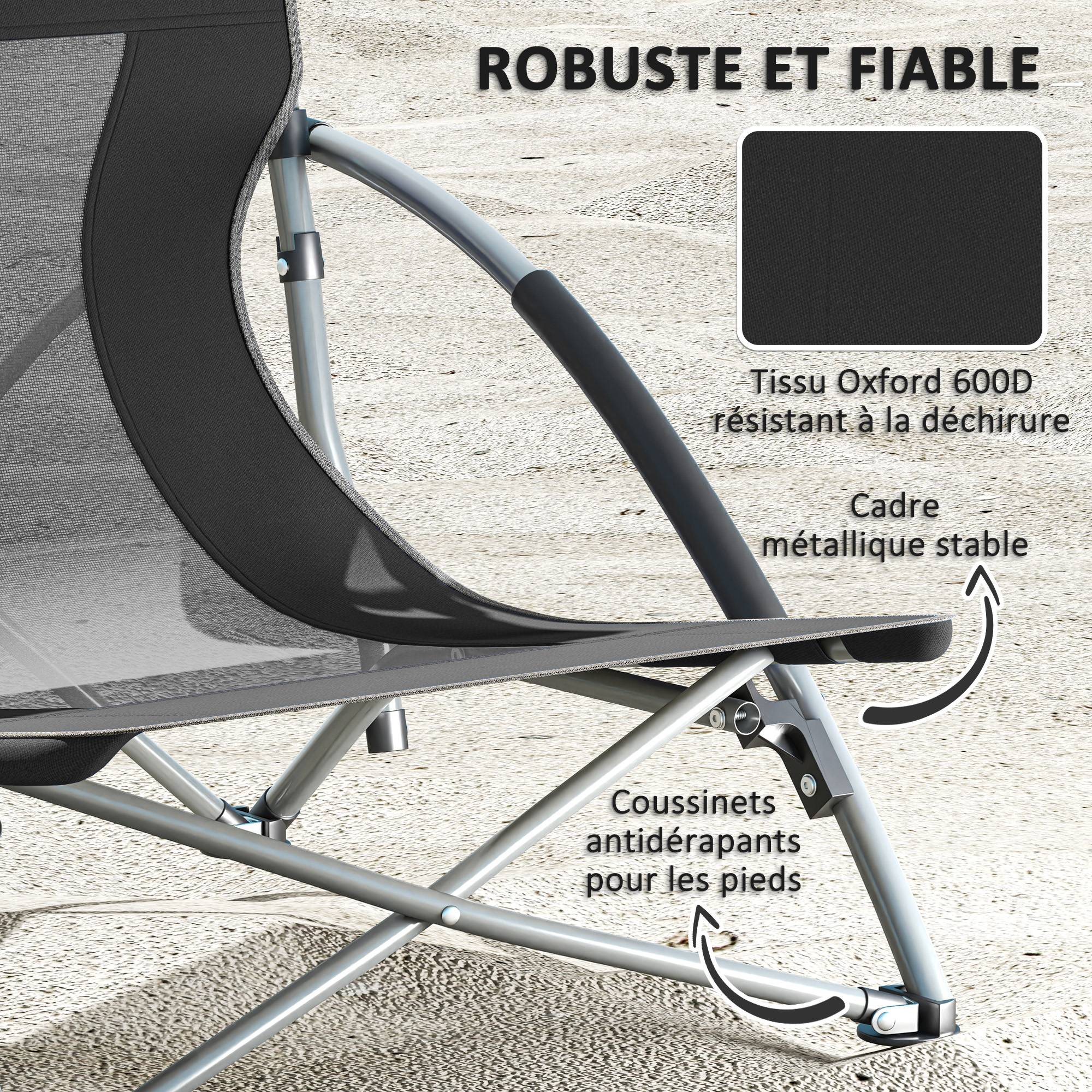 Lot de 2 chaises de plage pliantes tissu Oxford camping avec porte-gobelet noir - ComfortXL Outdoor Living - Image 9