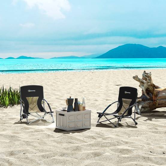 Lot de 2 chaises de plage pliantes tissu Oxford camping avec porte-gobelet noir - ComfortXL Outdoor Living - Image 4