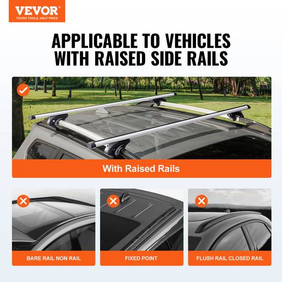 VEVOR Barres de toit transversales 2 PCs, aluminium, charge 90,7 kg, largeur 190-1180 mm, verrouillables. - Image 2