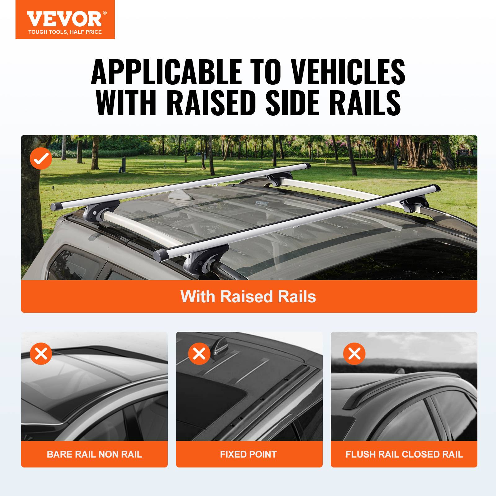 VEVOR Barres de toit transversales 2 PCs, aluminium, charge 90,7 kg, largeur 190-1180 mm, verrouillables. - Image 2