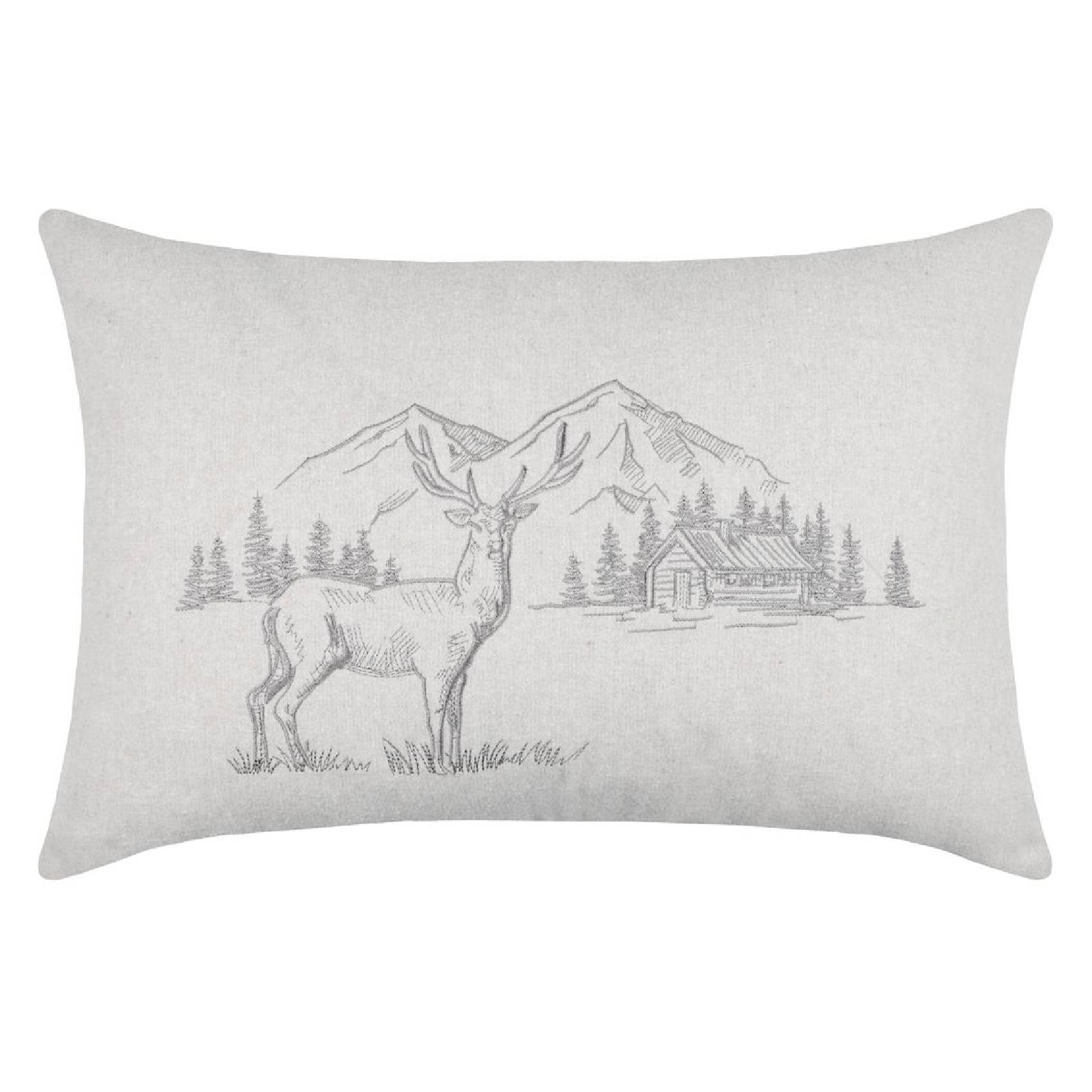 Lovely Casa - Coussin rectangulaire cerf esprit chalet brodé - LOVELY CASA - Image 1