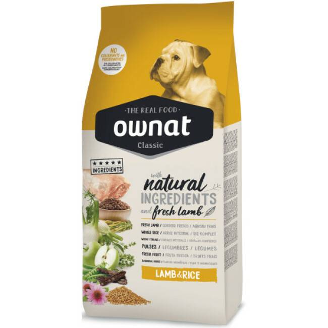 Croquettes Ownat Classic à l'agneau et au riz pour chien - 20 kg