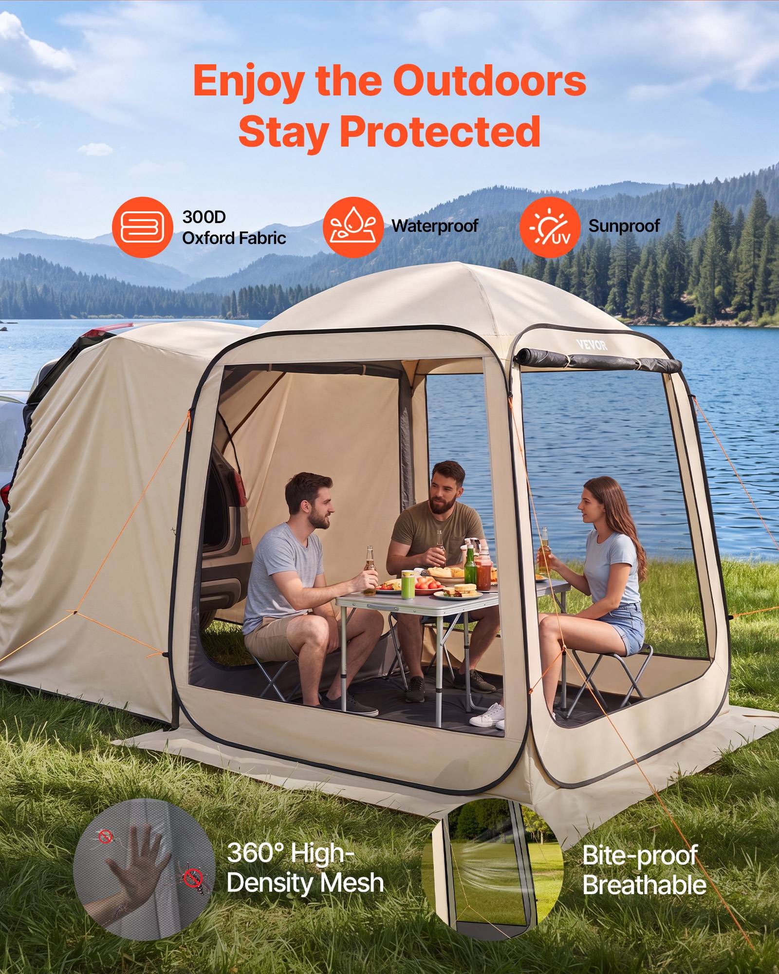 Vevor - VEVOR Tente moustiquaire hayon 182,5x182,5x220 cm - Abri arrière SUV 4-6 personnes, pop-up, imperméable, sac de transport, beige. - Image 5