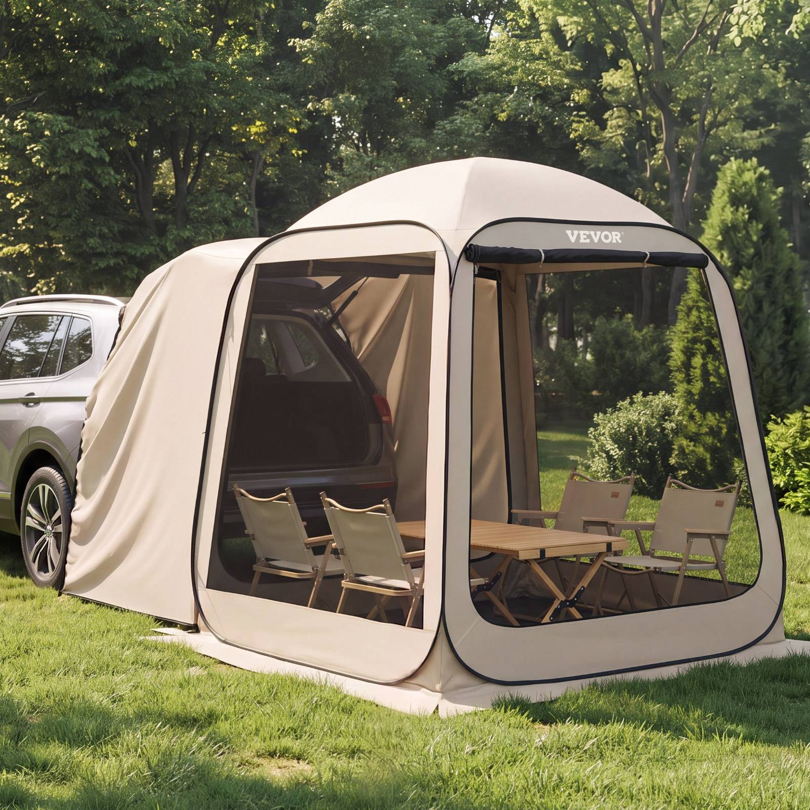 Vevor - VEVOR Tente moustiquaire hayon 182,5x182,5x220 cm - Abri arrière SUV 4-6 personnes, pop-up, imperméable, sac de transport, beige. - Image 1