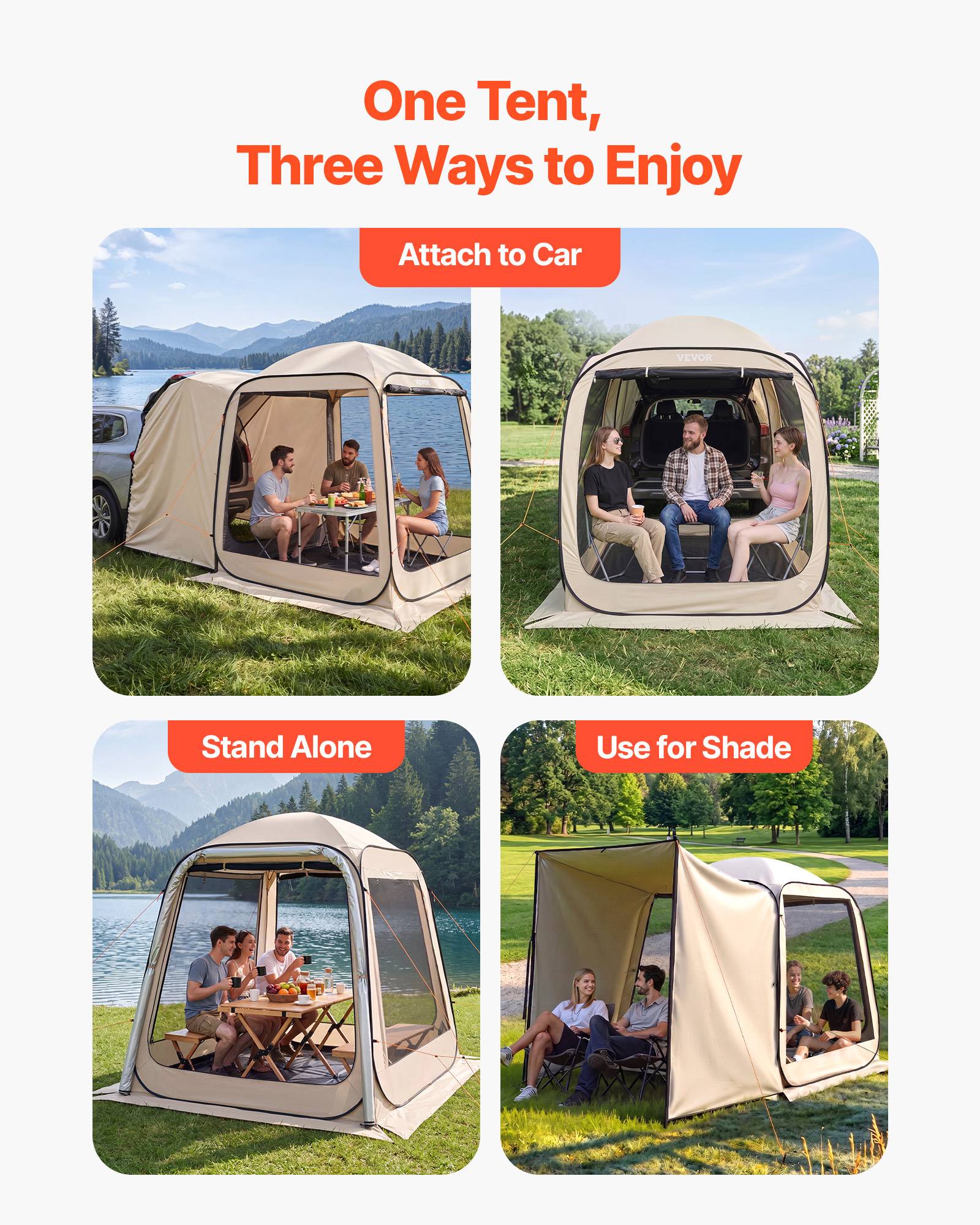 Vevor - VEVOR Tente moustiquaire hayon 182,5x182,5x220 cm - Abri arrière SUV 4-6 personnes, pop-up, imperméable, sac de transport, beige. - Image 6