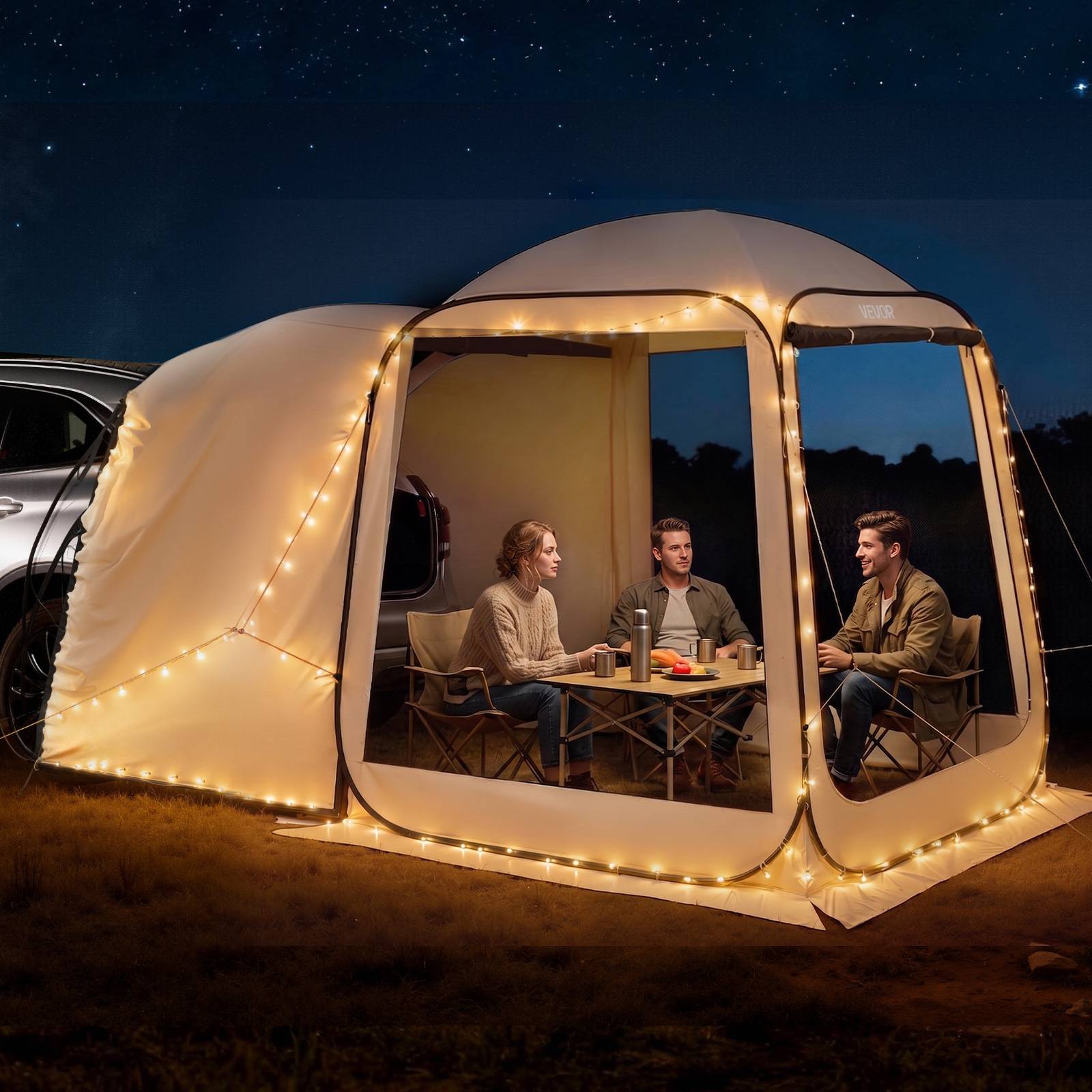 Vevor - VEVOR Tente moustiquaire hayon 182,5x182,5x220 cm - Abri arrière SUV 4-6 personnes, pop-up, imperméable, sac de transport, beige. - Image 8