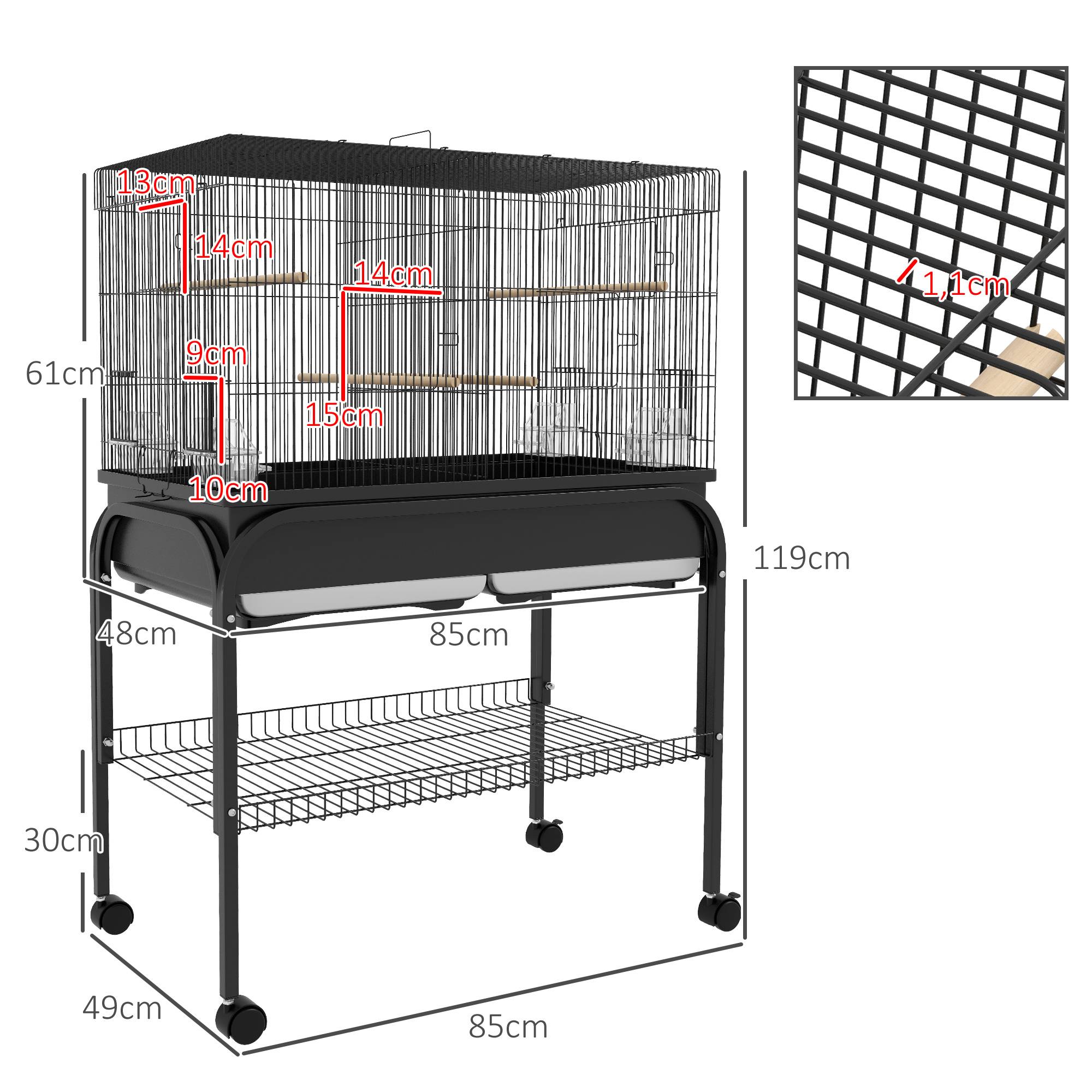 Sans Marque - Grand cage oiseaux cage perroquet avec support roulettes pour cacatoès perruche canaris perroquet 85 x 49 x 119 cm noir - Image 5