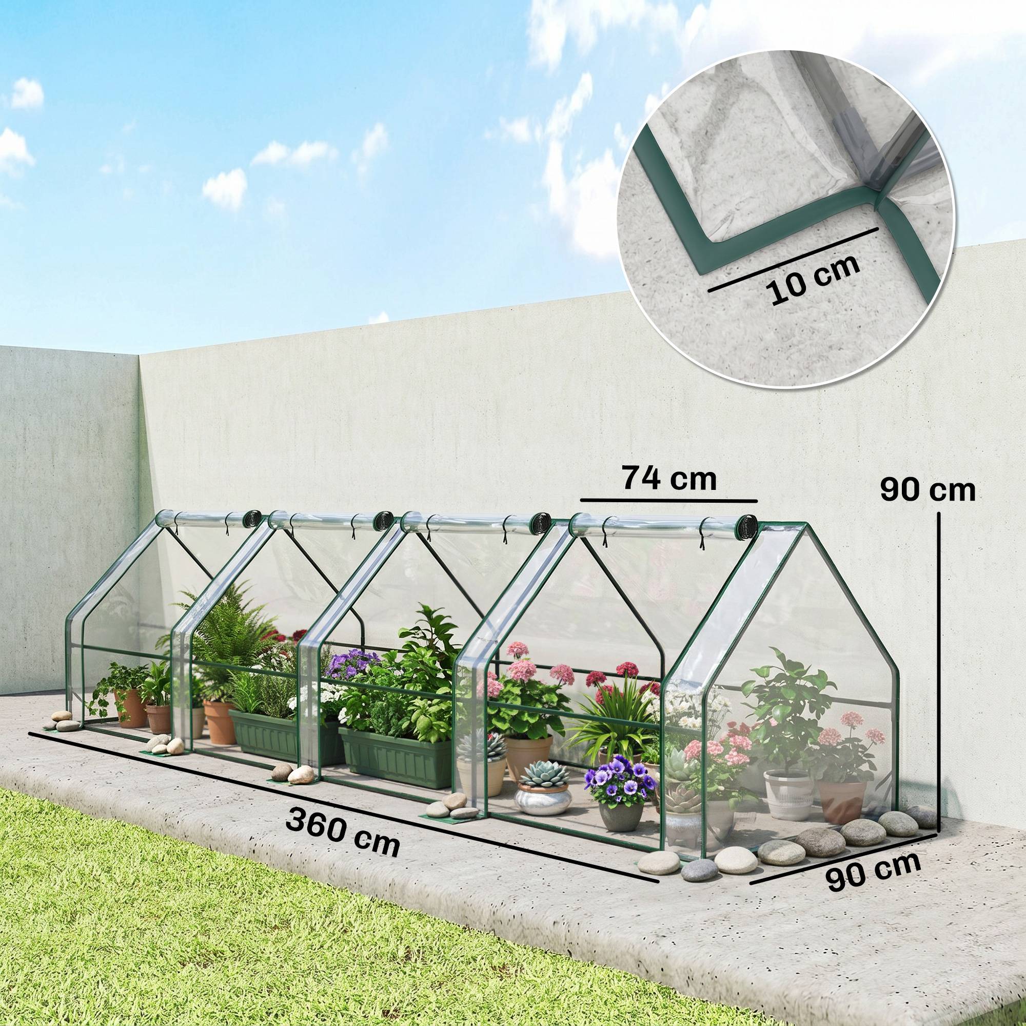 ComfortXL - Mini serre de jardin acier et PE transparent 360 x 90 x 90 cm pour semis et potager 4 portes - ComfortXL Outdoor Living - Image 5