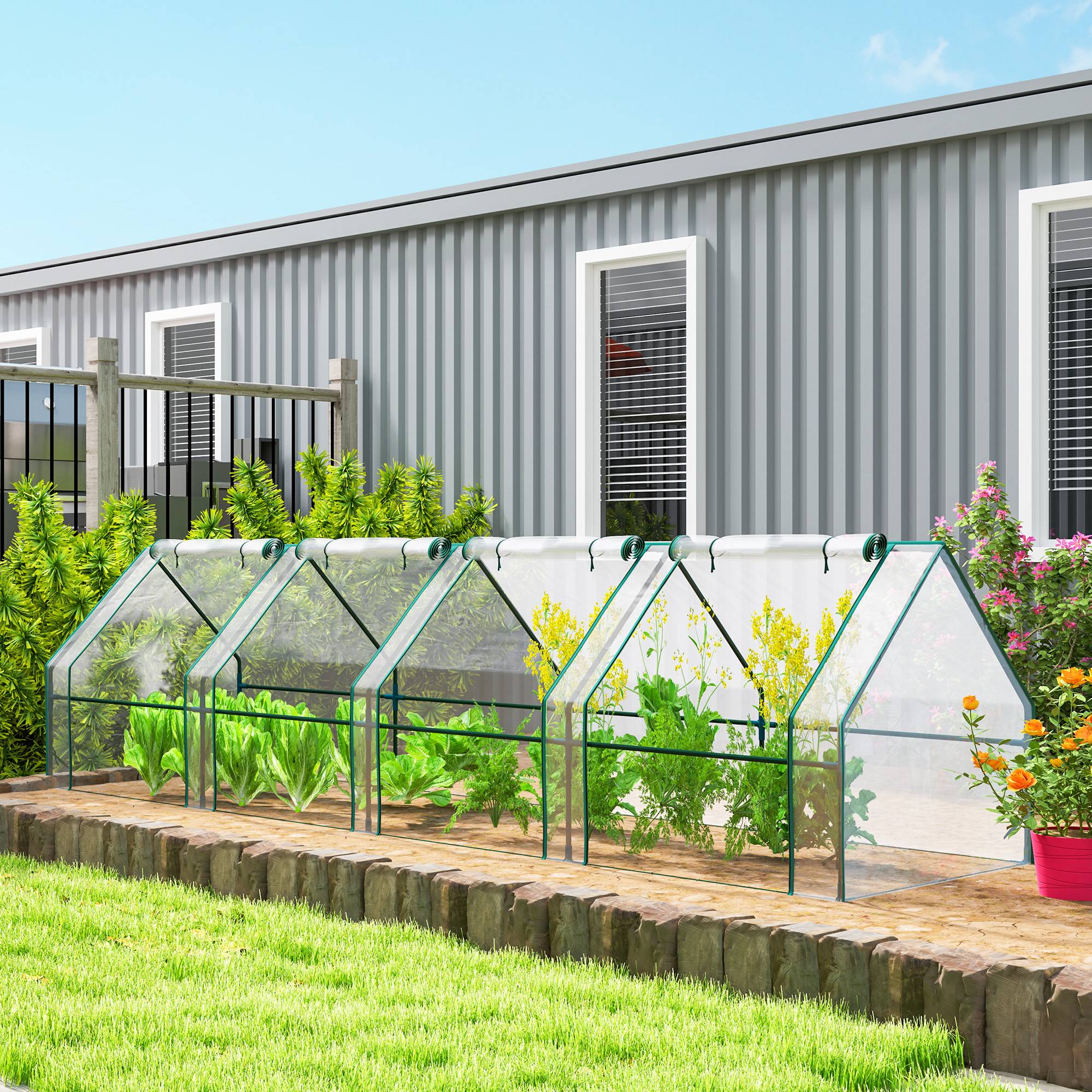 ComfortXL - Mini serre de jardin acier et PE transparent 360 x 90 x 90 cm pour semis et potager 4 portes - ComfortXL Outdoor Living - Image 3