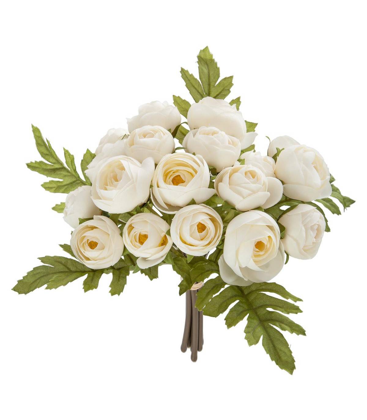 Bouquet de Fleurs artificielles 18 minis Camélias Blanc D. 19 x H. 28 cm - Image 1