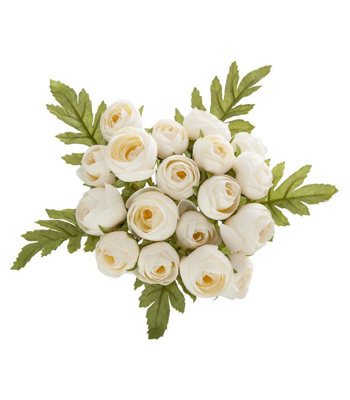 Bouquet de Fleurs artificielles 18 minis Camélias Blanc D. 19 x H. 28 cm - Image 2