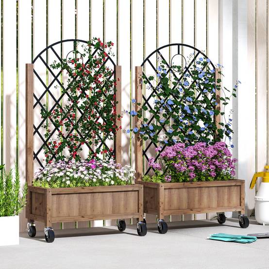 Lot de 2 jardinières bois et métal marron 52 x 25 x 97 cm - PANGIVO - Image 3