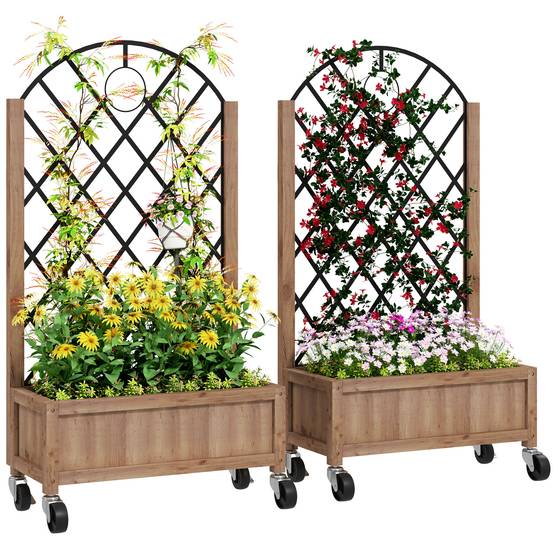 Lot de 2 jardinières bois et métal marron 52 x 25 x 97 cm - PANGIVO - Image 1