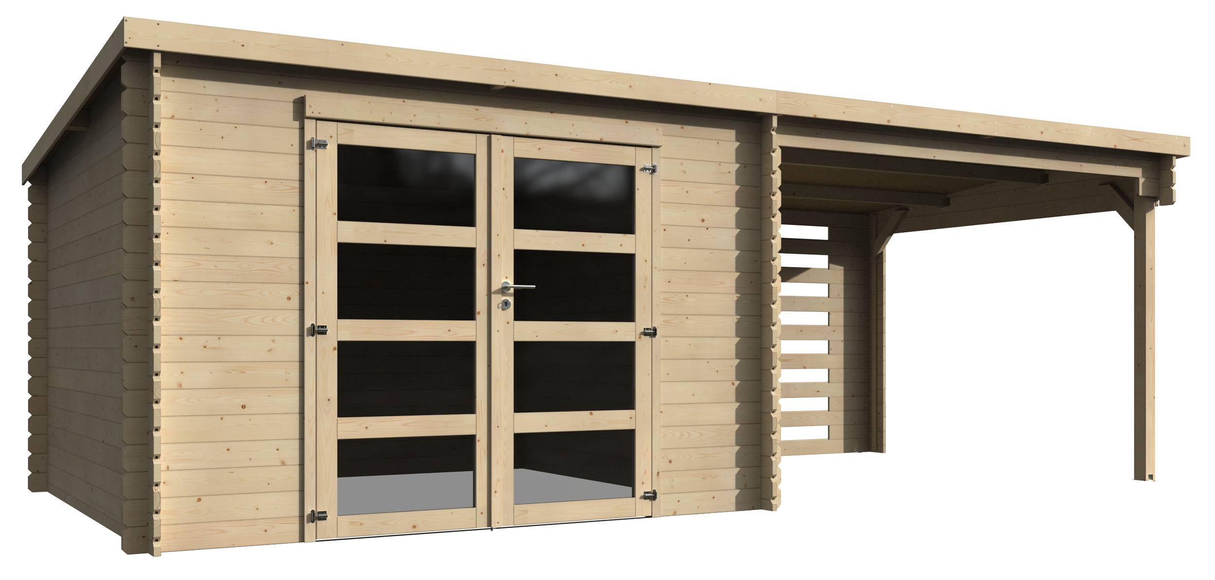 Decor et Jardin - Abri de jardin bois avec auvent toit plat 18m² Fuji - Épaisseur : 28 mm - Couleur : Naturel - Décor et Jardin - Image 2