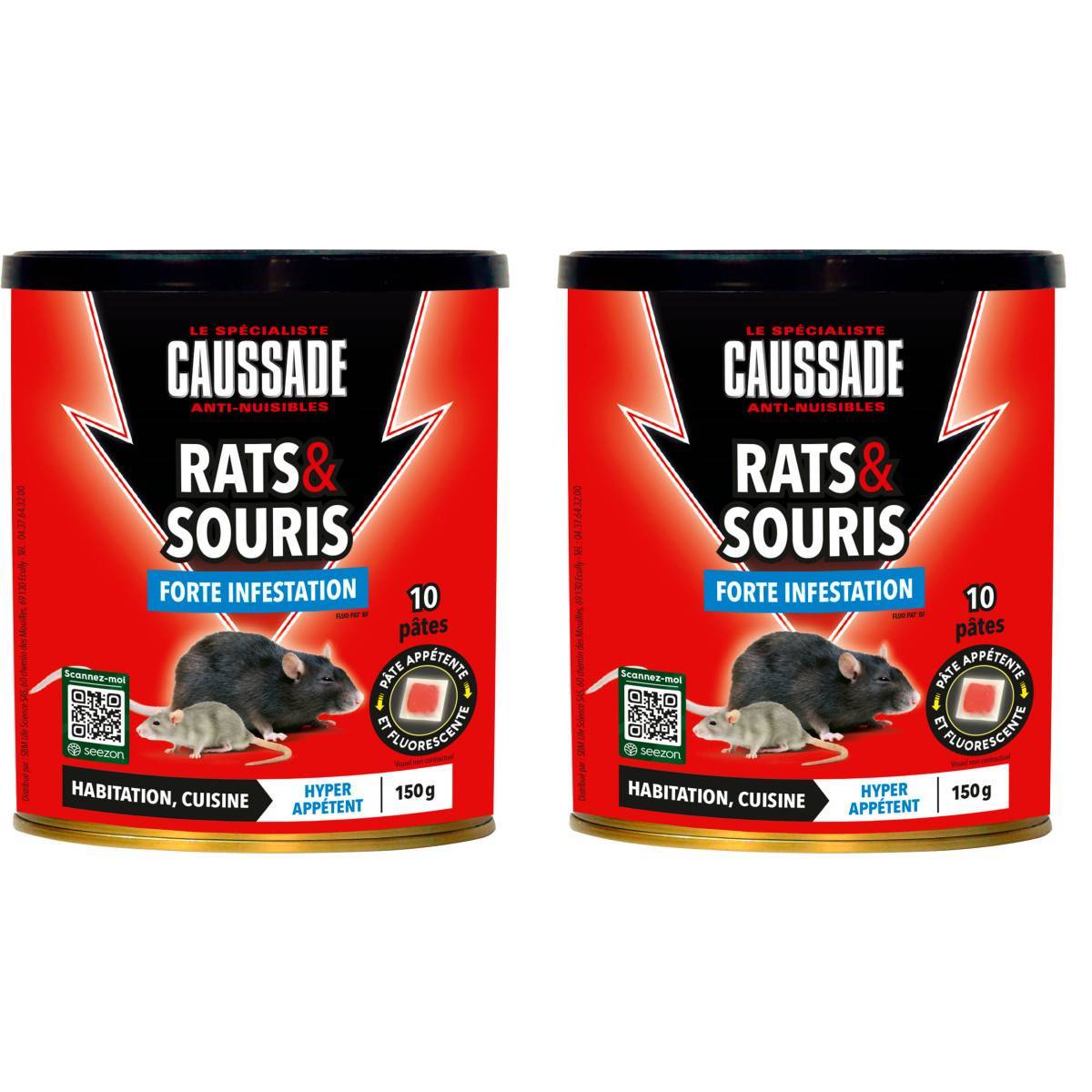 Lot de 2 boites de Raticide Rats & Souris - Pat'Appât forte infestation 150gs , boite de 10 x 15grs - Image 1