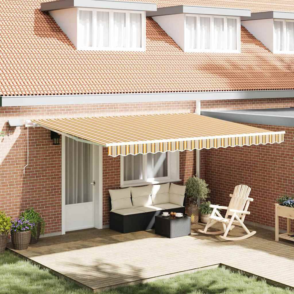 Store Banne Manuel avec Éclairage LED Toile et Acier pour Jardin et Patio Multicolore 450x300 cm – ComfortXL Outdoor Living - Image 1