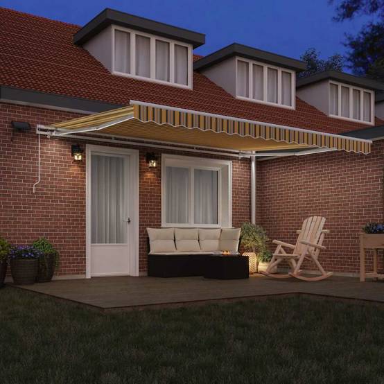 Store Banne Manuel avec Éclairage LED Toile et Acier pour Jardin et Patio Multicolore 450x300 cm – ComfortXL Outdoor Living - Image 3