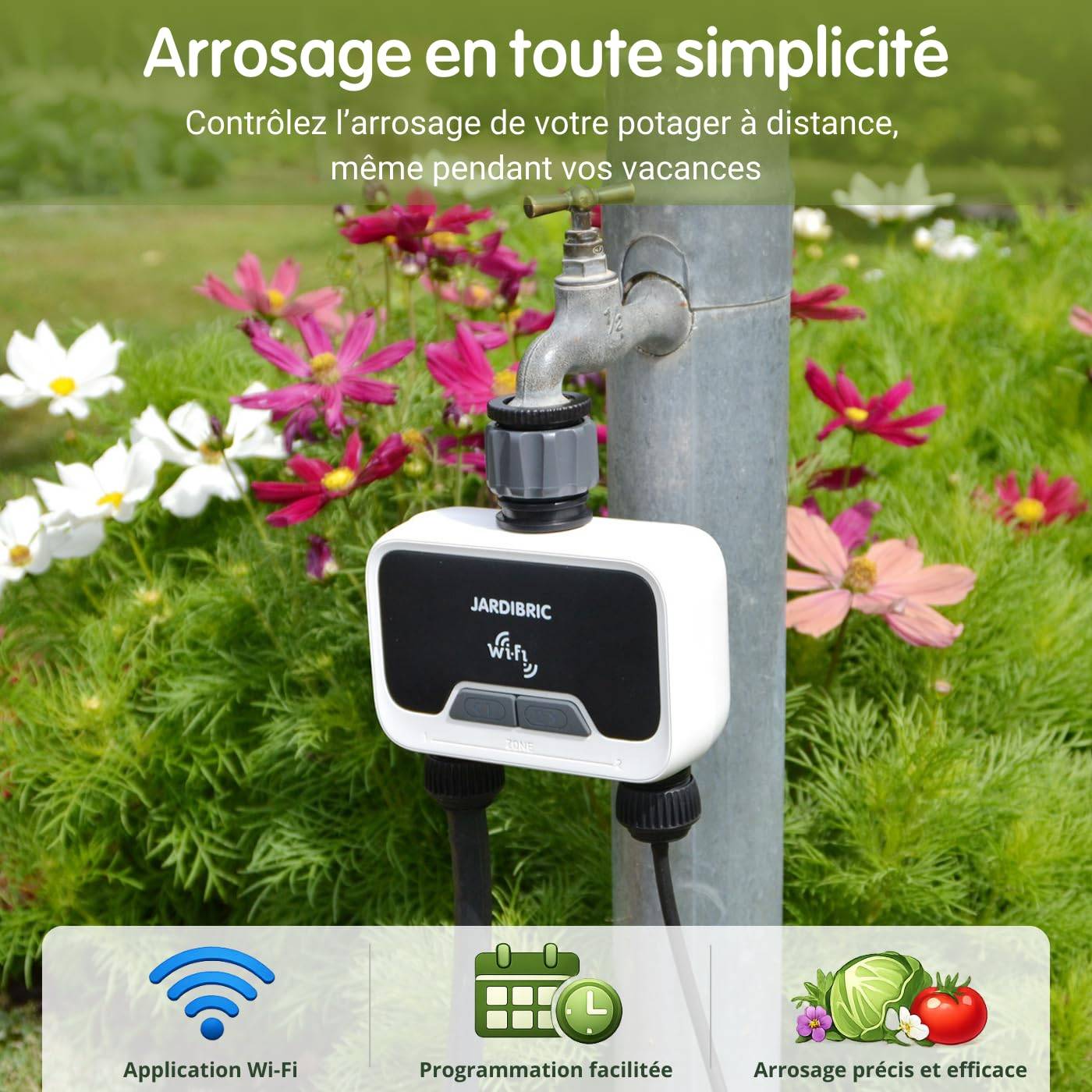 Jardibric - Jardibric - Programmateur d’Arrosage WiFi 2 Voies - Application Tuya Smart - Compatible Google et Alexa - IP54 - Image 3