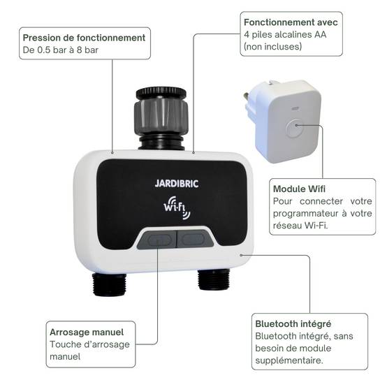 Jardibric - Jardibric - Programmateur d’Arrosage WiFi 2 Voies - Application Tuya Smart - Compatible Google et Alexa - IP54 - Image 5